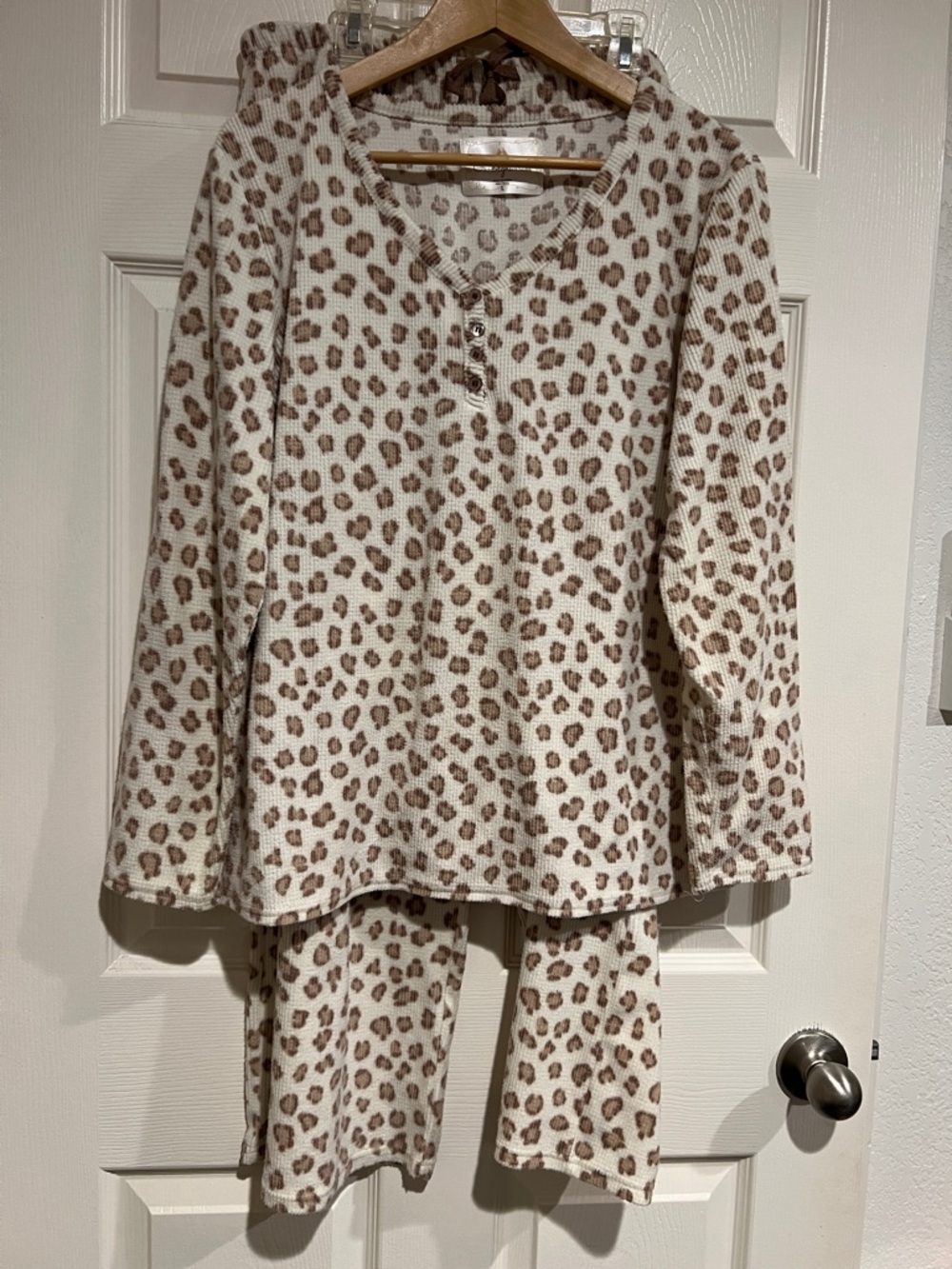 Cozy Leopard Print Pajama Set - Cream and Brown